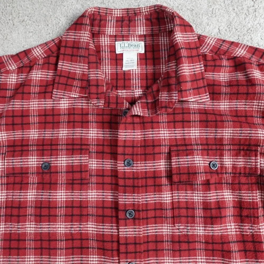 LL Bean Chamois Shirt 2XL Red Plaid Flannel - Picture 2 of 8